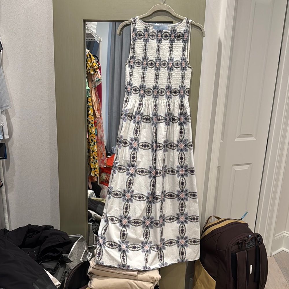 Elegant White and Blue Patterned Women's Dress